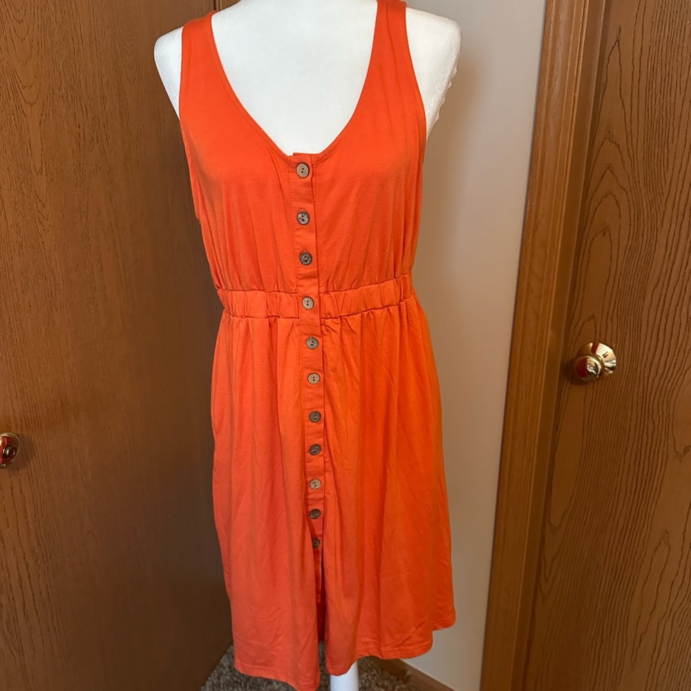 Orange Button-Front Romper- Med- NWT